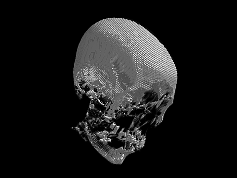 Early try at lighting with the skull volume by calculating normals using central differencing.  Here the skull is using simple accumulation, so it appears quite blocky.